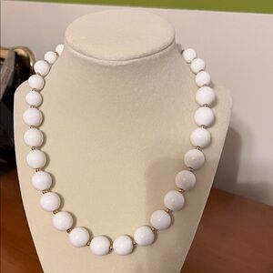 Elegant Vintage Monet White/Gold Beaded Necklace